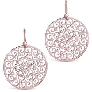 Sterling Forever Rose Gold Round Filigree Dangle Earrings NWT
